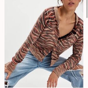 Free People Animal Print Cardigan